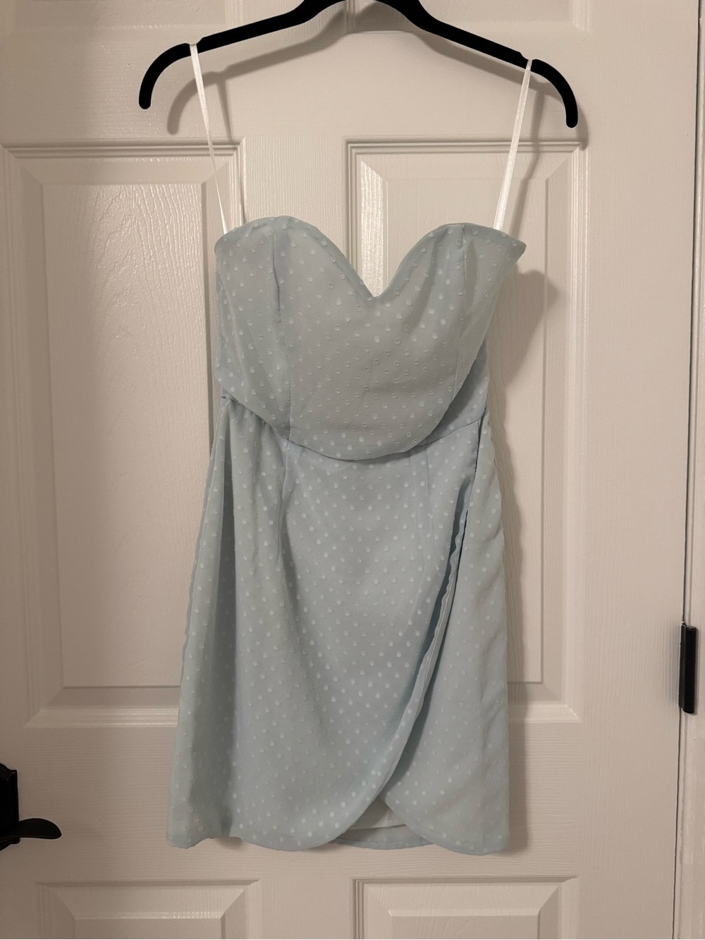 Strapless Light Blue Polka Dot Mini Dress